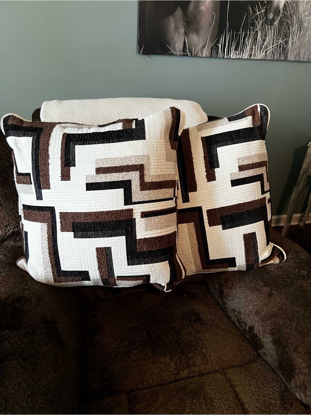 Decorative Geometric Throw Pillow Pair - Brown & White
